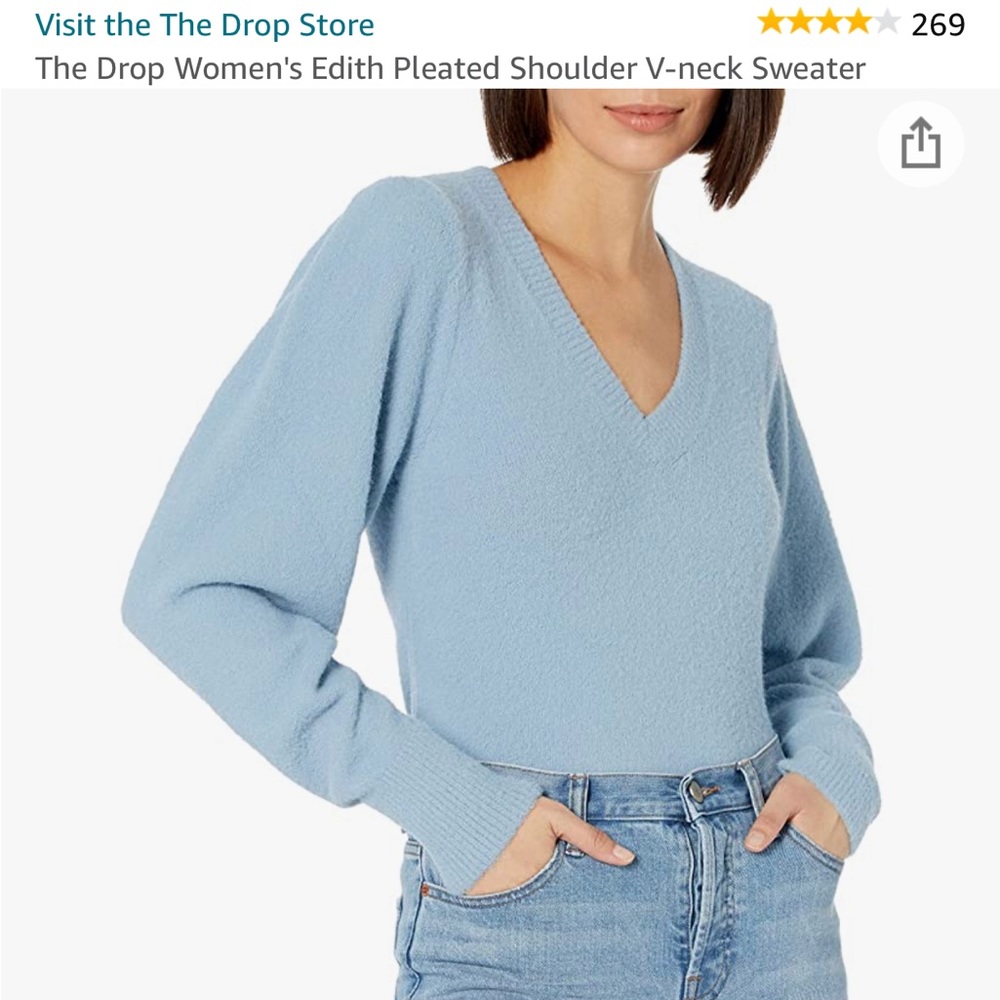 The Drop Edith V-neck pleated shoulder sweater